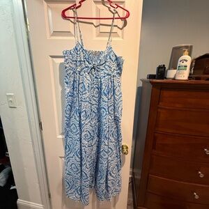 Zara Blue and White Smocked Dress